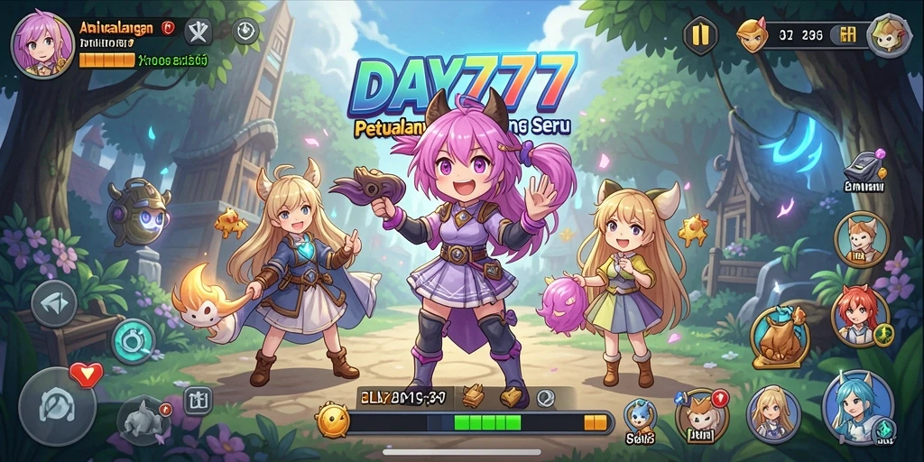 Screenshot utama DAY777 menunjukkan aksi seru dalam petualangan Anime.