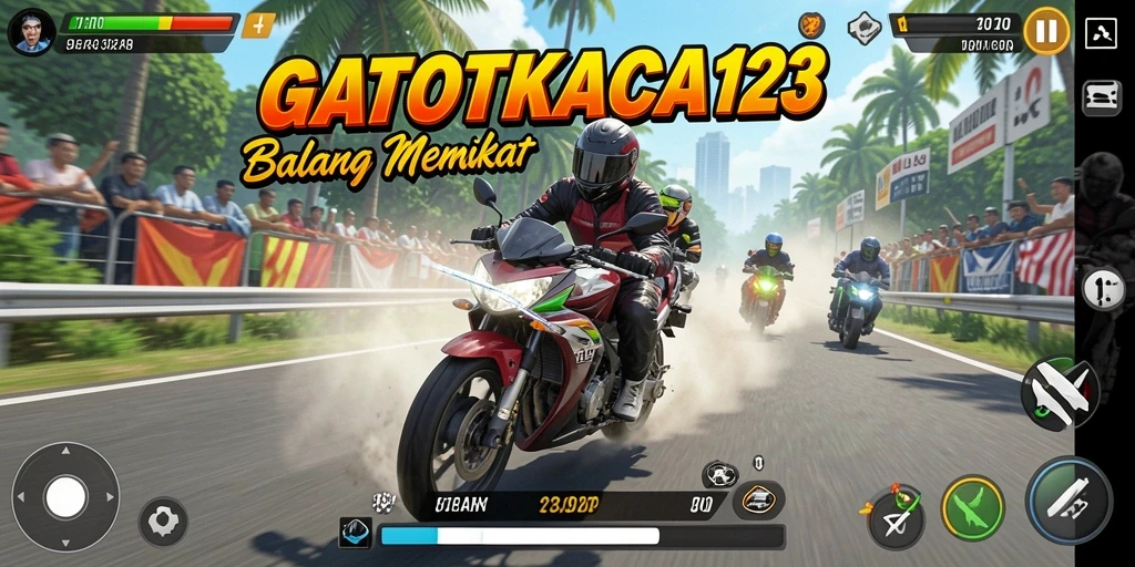Gameplay seru GATOTKACA123 dengan balapan motor yang menegangkan.
