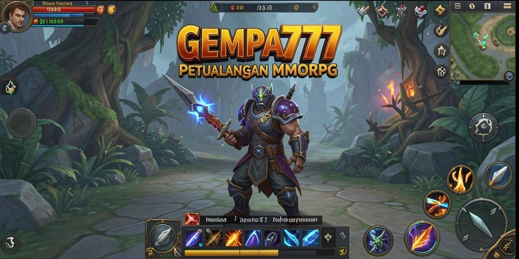 Screenshot utama GEMPA777 menampilkan aksi pertempuran seru dalam dunia MMORPG.