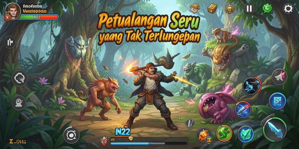 Tangkapan layar IN22 menampilkan aksi petualangan yang mendebarkan.