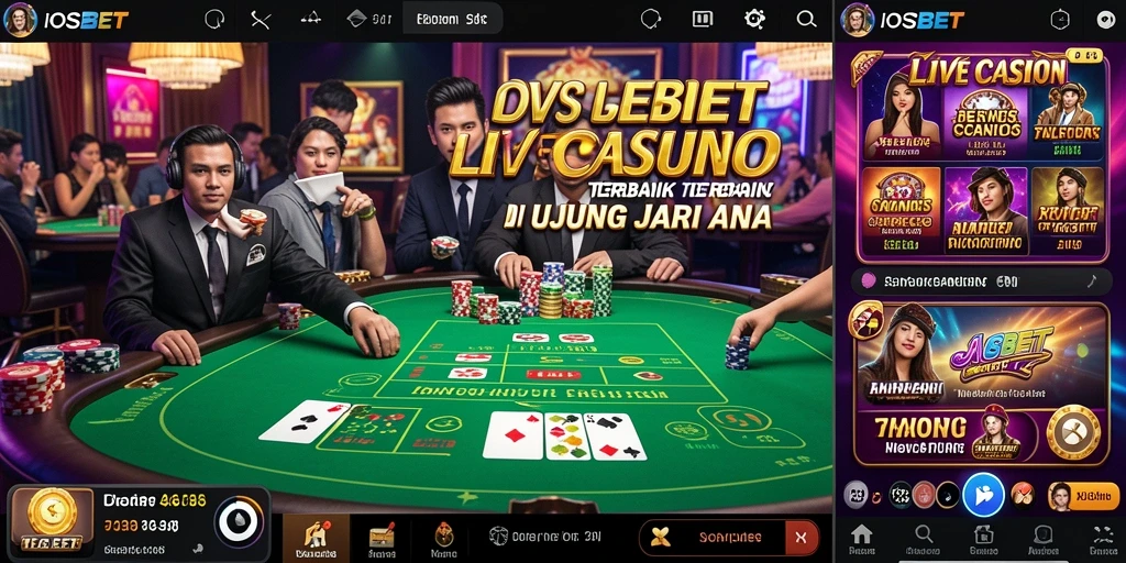 Screenshot IOSBET menampilkan dealer langsung yang mengelola permainan kasino.