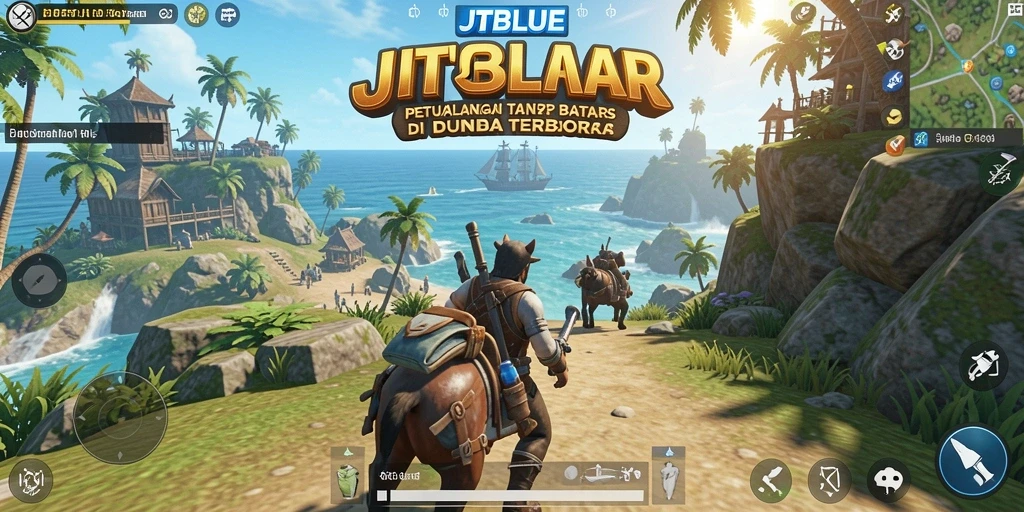 Screenshot gameplay JTBLUE showcasing eksplorasi dunia terbuka.
