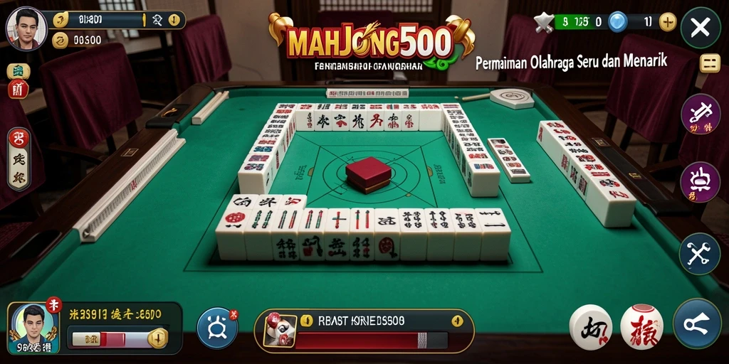 Tangkapan layar utama gameplay <strong>MAHJONG500</strong> menampilkan keseruan bermain olahraga yang kompetitif.