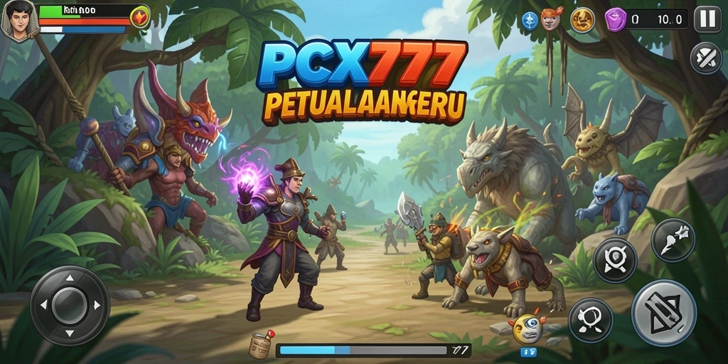 Screenshot menunjukkan petualangan seru di dunia penuh warna.