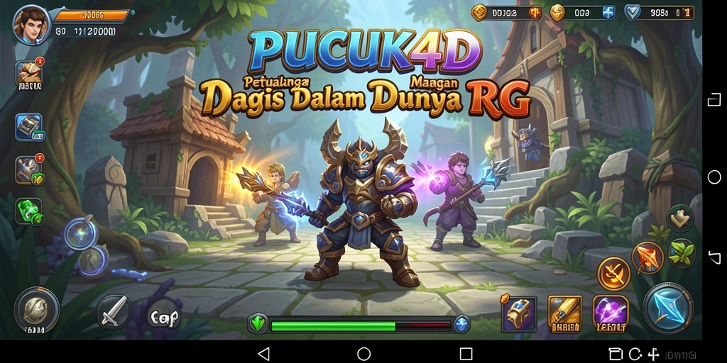 Screenshot utama PUCUK4D menampilkan pertempuran epik antara pahlawan dan monster.