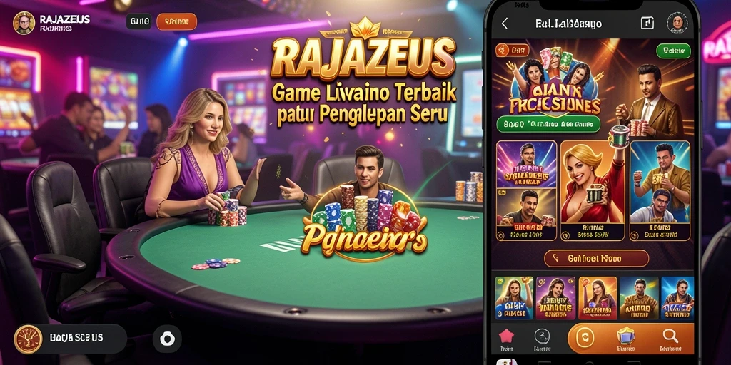 Screenshot gameplay menunjukkan dealer langsung dan interaksi seru.