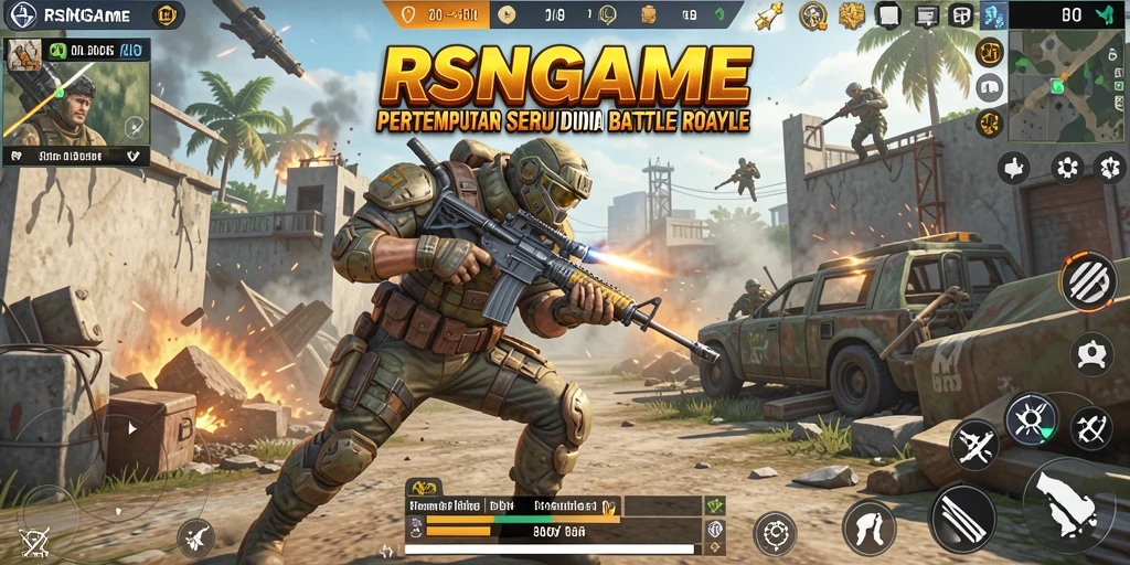 Gameplay RSNGAME menampilkan aksi mendebarkan dalam dunia Battle Royale.