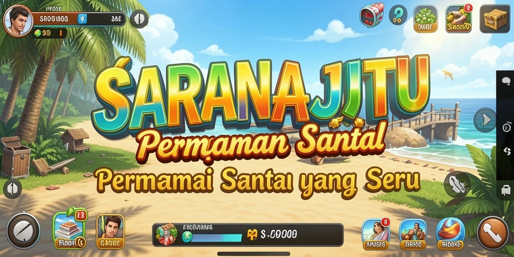 Tampilan utama gameplay SARANAJITU yang penuh warna dan seru.